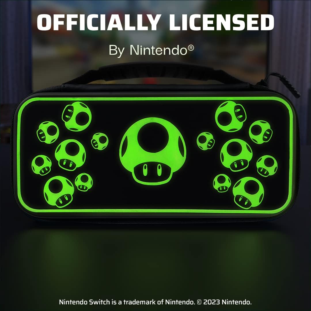 PDP Gaming Officially Licensed Switch Console Case - 1-UP Glow-in-the-dark - Works with Switch OLED & Lite GLOW Black and Green