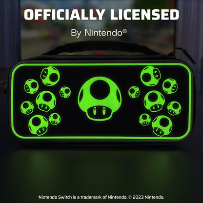 PDP Gaming Officially Licensed Switch Console Case - 1-UP Glow-in-the-dark - Works with Switch OLED & Lite GLOW Black and Green