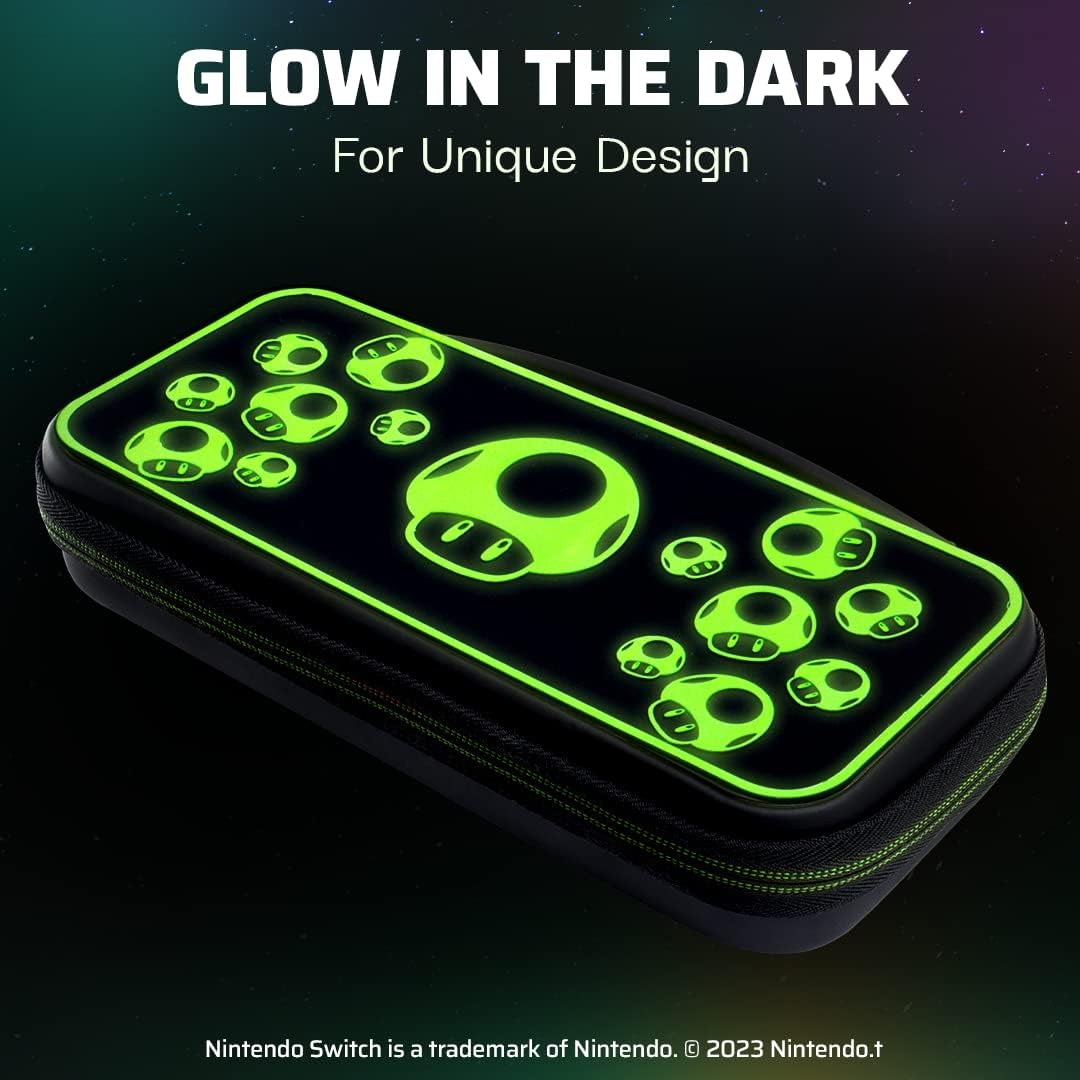 PDP Gaming Officially Licensed Switch Console Case - 1-UP Glow-in-the-dark - Works with Switch OLED & Lite GLOW Black and Green