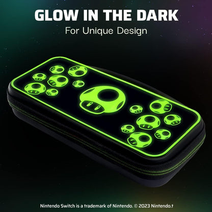 PDP Gaming Officially Licensed Switch Console Case - 1-UP Glow-in-the-dark - Works with Switch OLED & Lite GLOW Black and Green