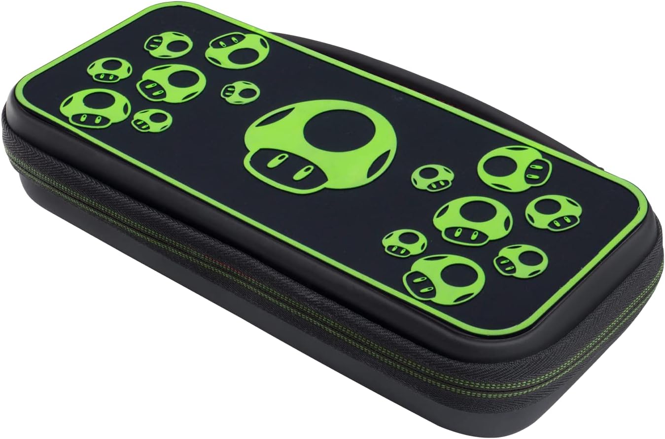 PDP Gaming Officially Licensed Switch Console Case - 1-UP Glow-in-the-dark - Works with Switch OLED & Lite GLOW Black and Green