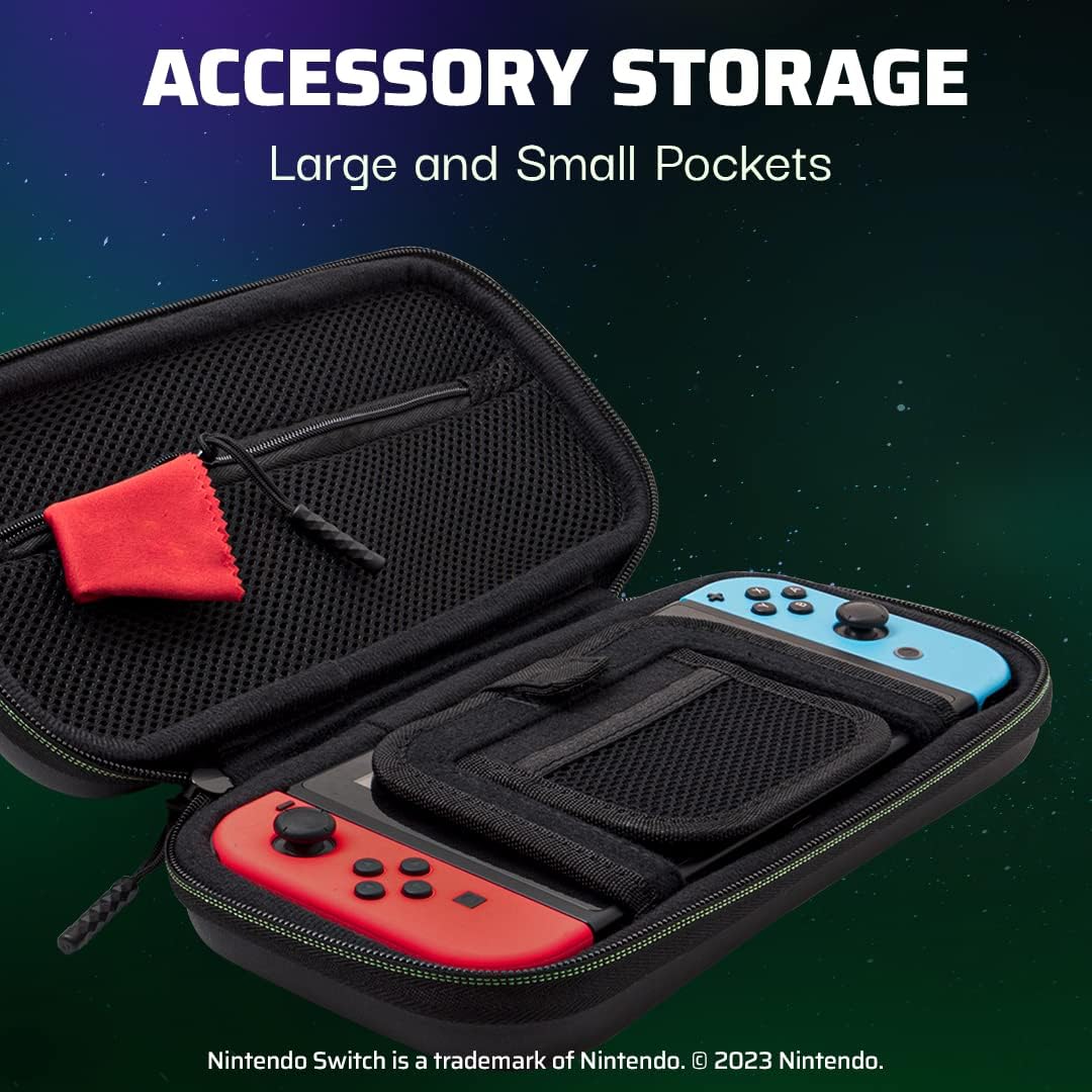 PDP Gaming Officially Licensed Switch Console Case - 1-UP Glow-in-the-dark - Works with Switch OLED & Lite GLOW Black and Green