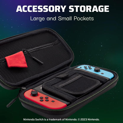 PDP Gaming Officially Licensed Switch Console Case - 1-UP Glow-in-the-dark - Works with Switch OLED & Lite GLOW Black and Green