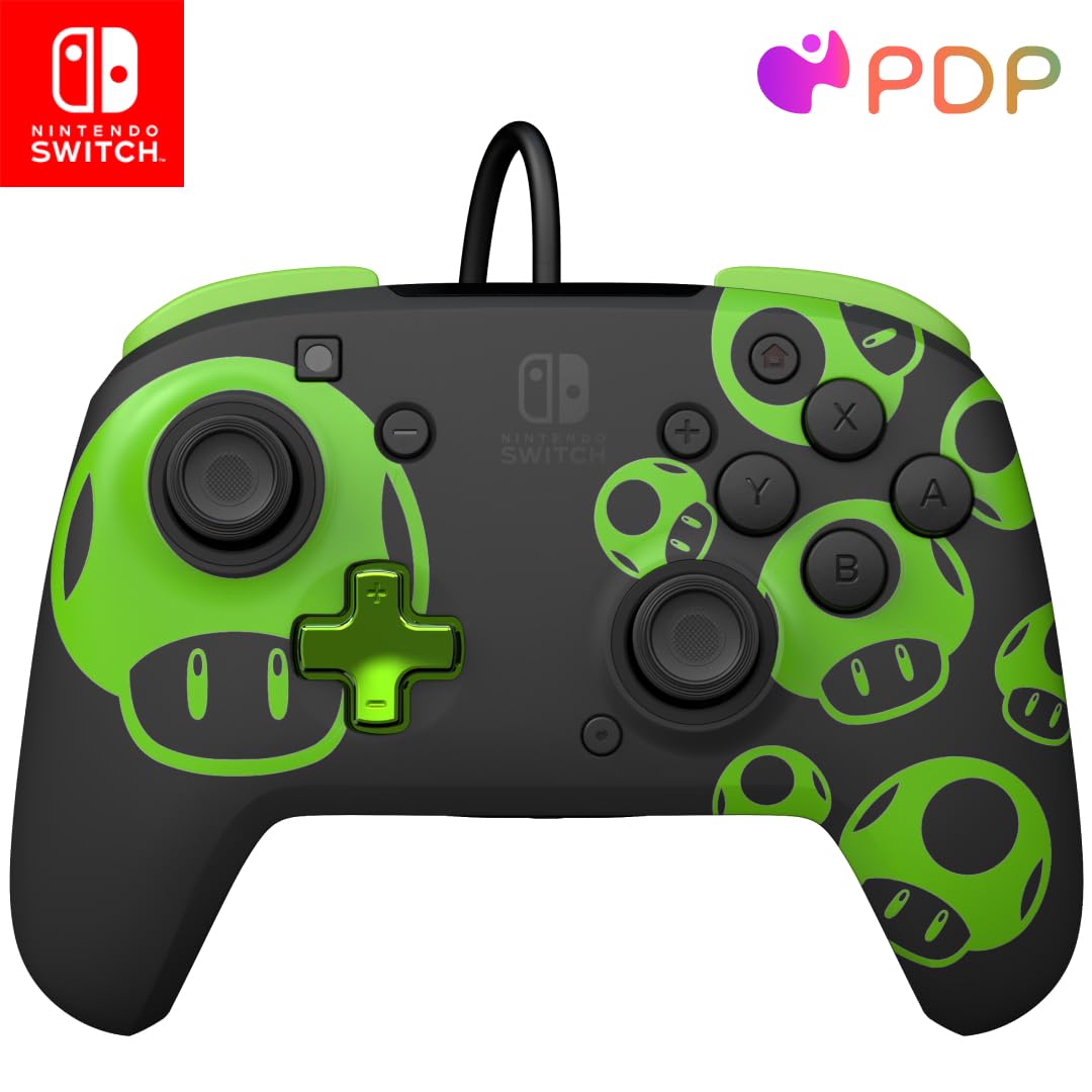 PDP Switch Rematch Wired controller 1-UP Glow in the dark Officially Licensed by Nintendo - Customizable buttons, sticks, triggers, and paddles - Ergonomic Controllers