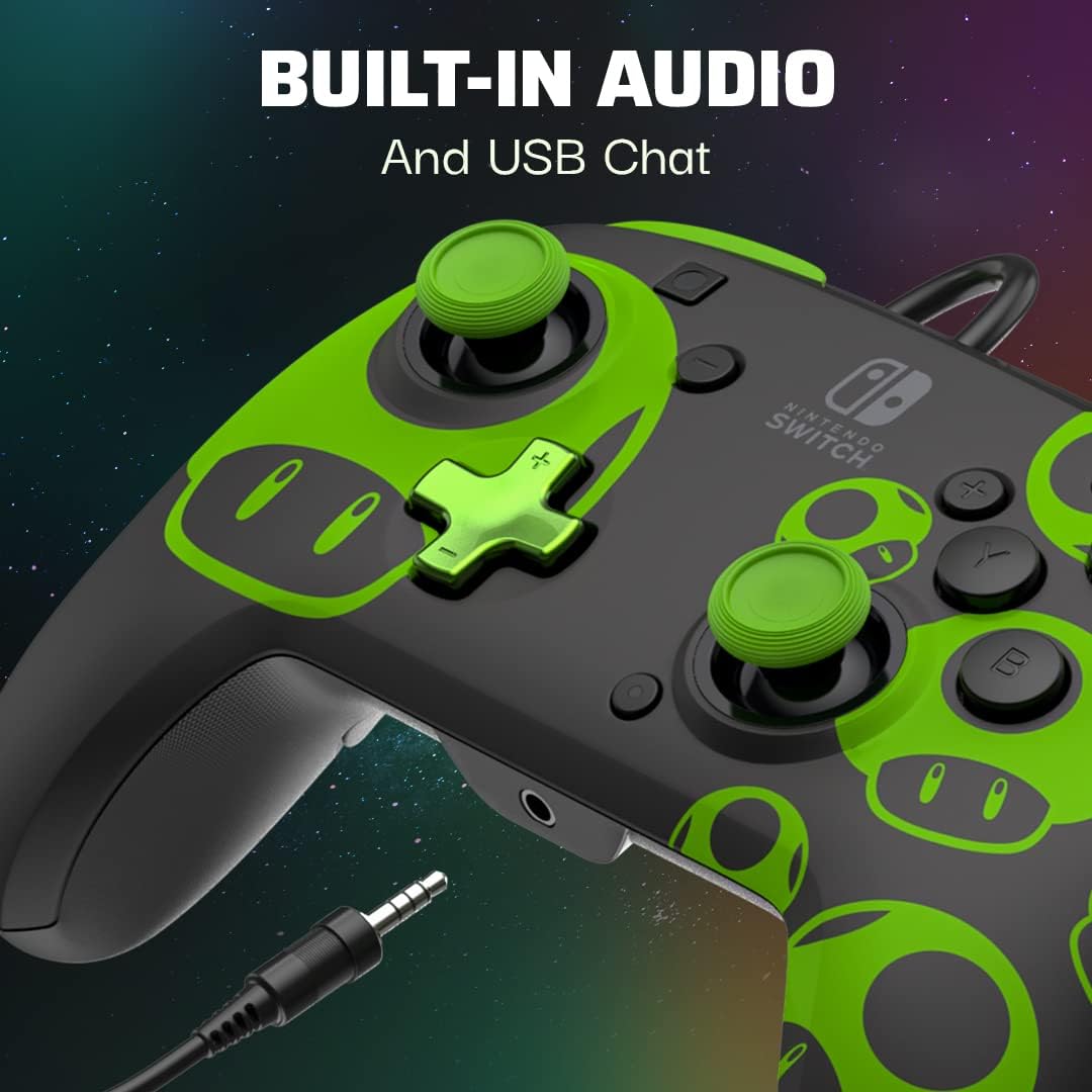 PDP Switch Rematch Wired controller 1-UP Glow in the dark Officially Licensed by Nintendo - Customizable buttons, sticks, triggers, and paddles - Ergonomic Controllers