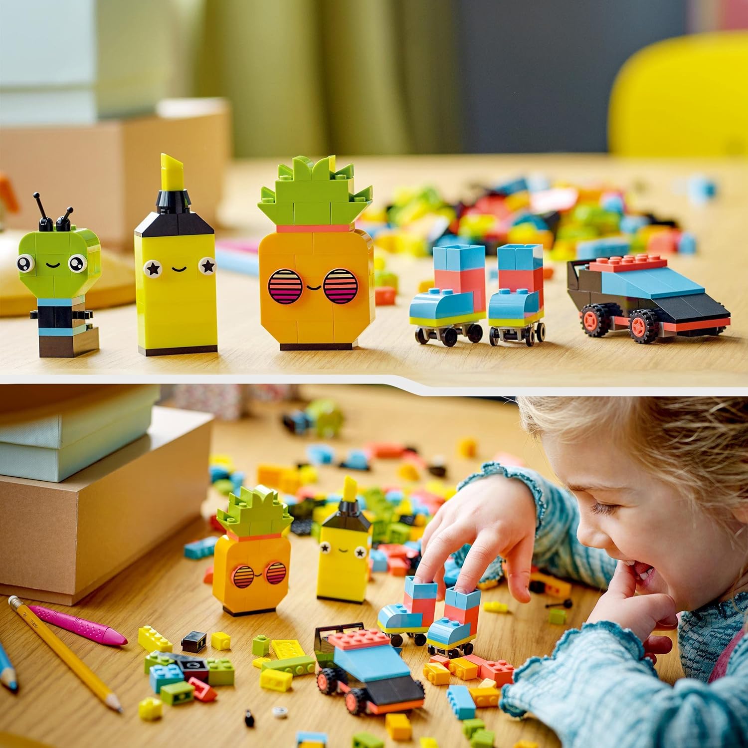 LEGO 11027 Classic Creative Neon Fun Brick Box Set, Building Toy & 11017 Classic Creative Monsters, Construction Playset