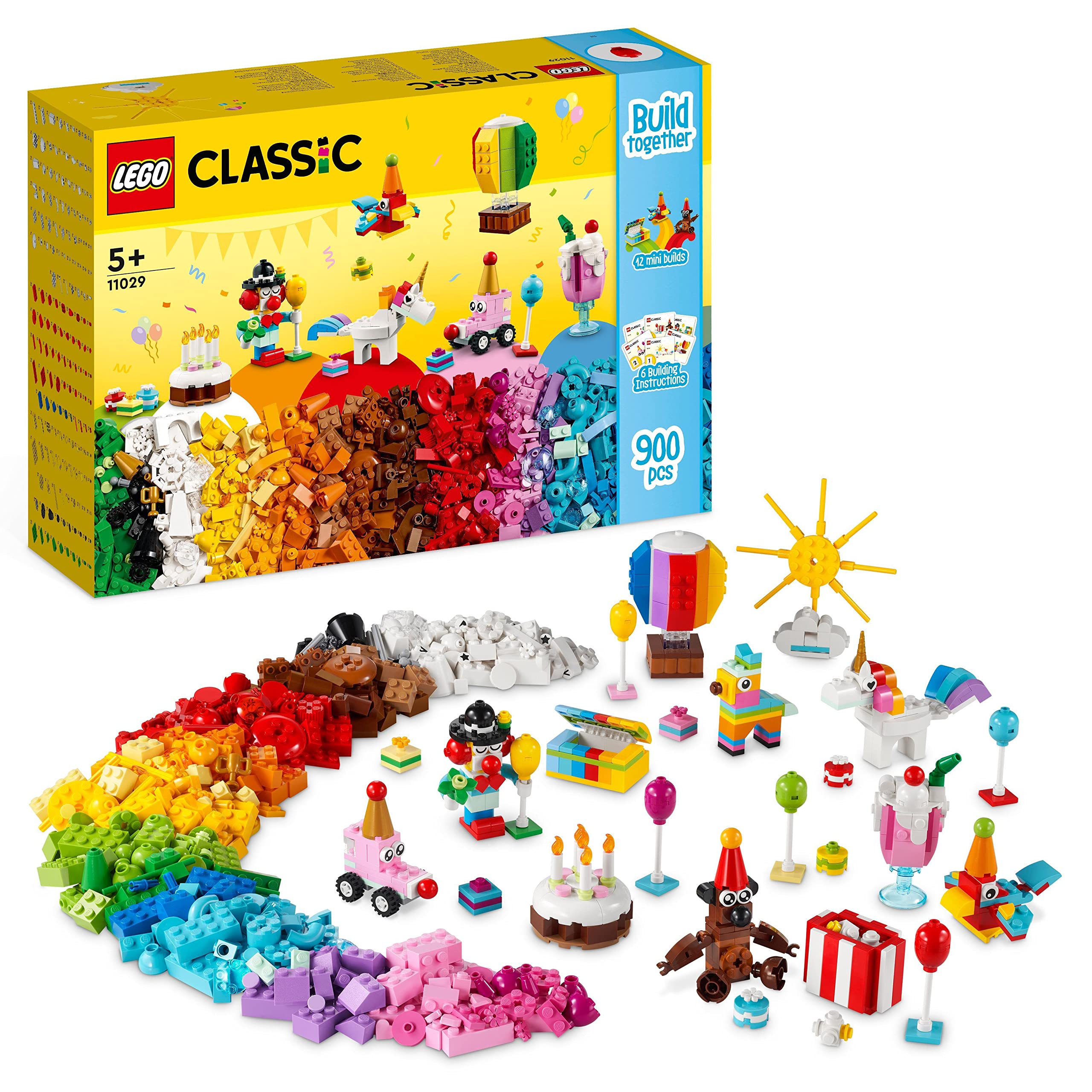 LEGO 11029 Classic Creative Party Box Bricks Set, Family Games to Play Together, Includes 12 Mini-Build Toys & 11013 Classic Creative Transparent Bricks Building Set