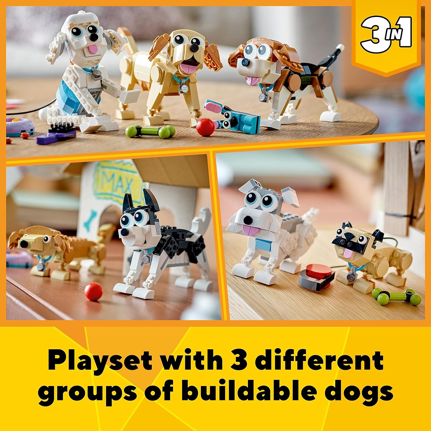 LEGO 31137 Creator 3 en 1 Perros Adorables, Figuras de Perritos de Juguete para Niños y Niñas de 7 Años o Más, Beagle, Caniche, Perro Salchicha y Más, Regalo de Semana Santa y Pascua