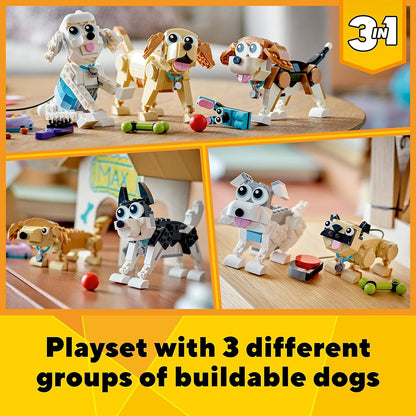 LEGO 31137 Creator 3 en 1 Perros Adorables, Figuras de Perritos de Juguete para Niños y Niñas de 7 Años o Más, Beagle, Caniche, Perro Salchicha y Más, Regalo de Semana Santa y Pascua