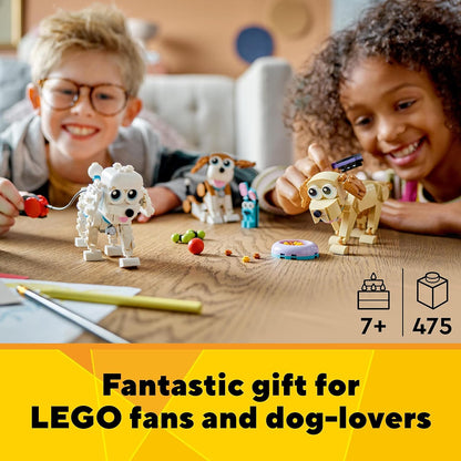 LEGO 31137 Creator 3 en 1 Perros Adorables, Figuras de Perritos de Juguete para Niños y Niñas de 7 Años o Más, Beagle, Caniche, Perro Salchicha y Más, Regalo de Semana Santa y Pascua