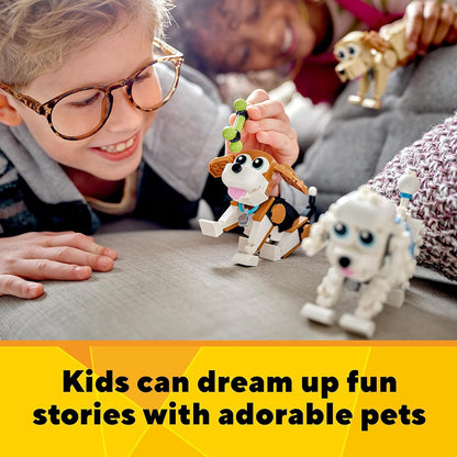LEGO 31137 Creator 3 en 1 Perros Adorables, Figuras de Perritos de Juguete para Niños y Niñas de 7 Años o Más, Beagle, Caniche, Perro Salchicha y Más, Regalo de Semana Santa y Pascua