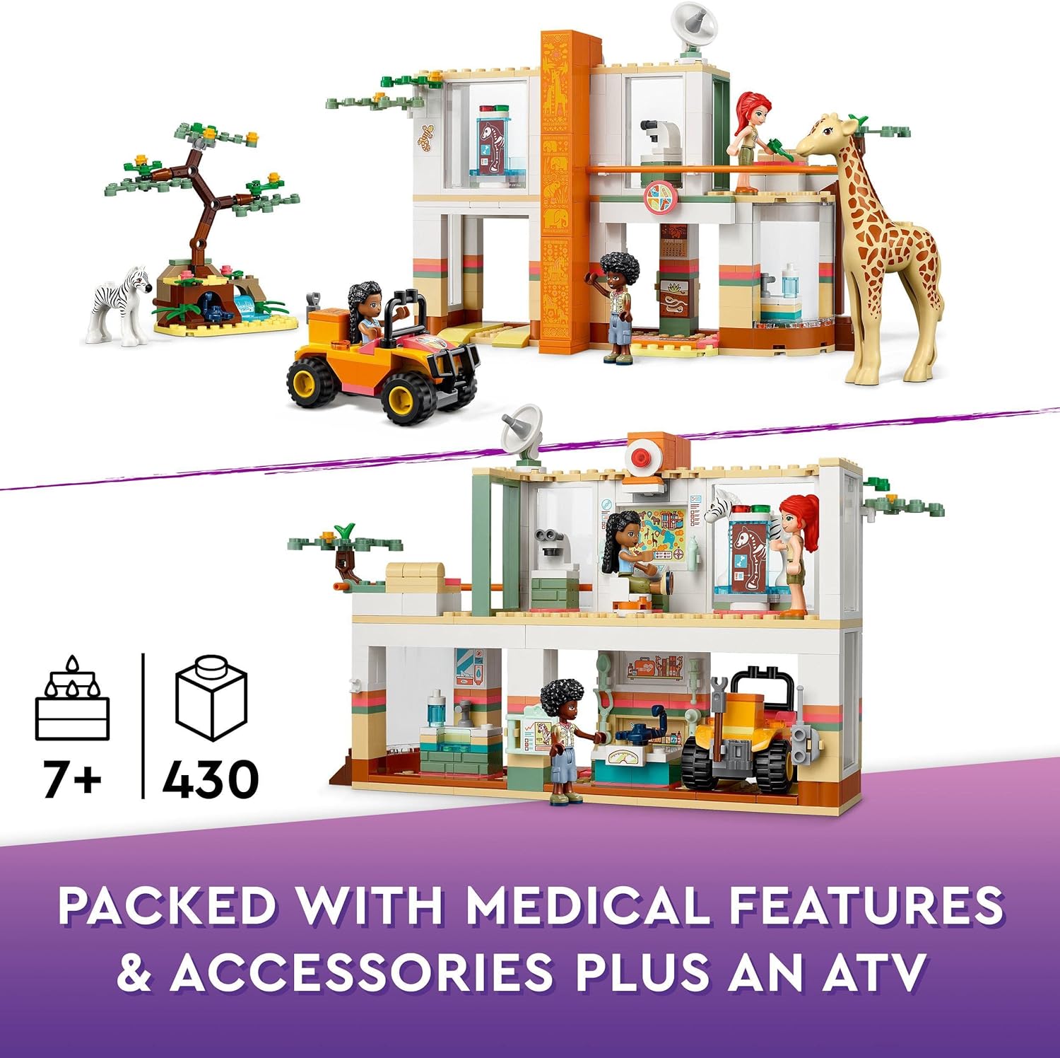 LEGO 41717 Friends Mia's Wildlife Rescue Toy with Zebra and Giraffe Safari Animal Figures plus 3 Mini Dolls, Birthday Gift Idea for Kids, Girls & Boys Age 7 Plus Years Old Standard packaging