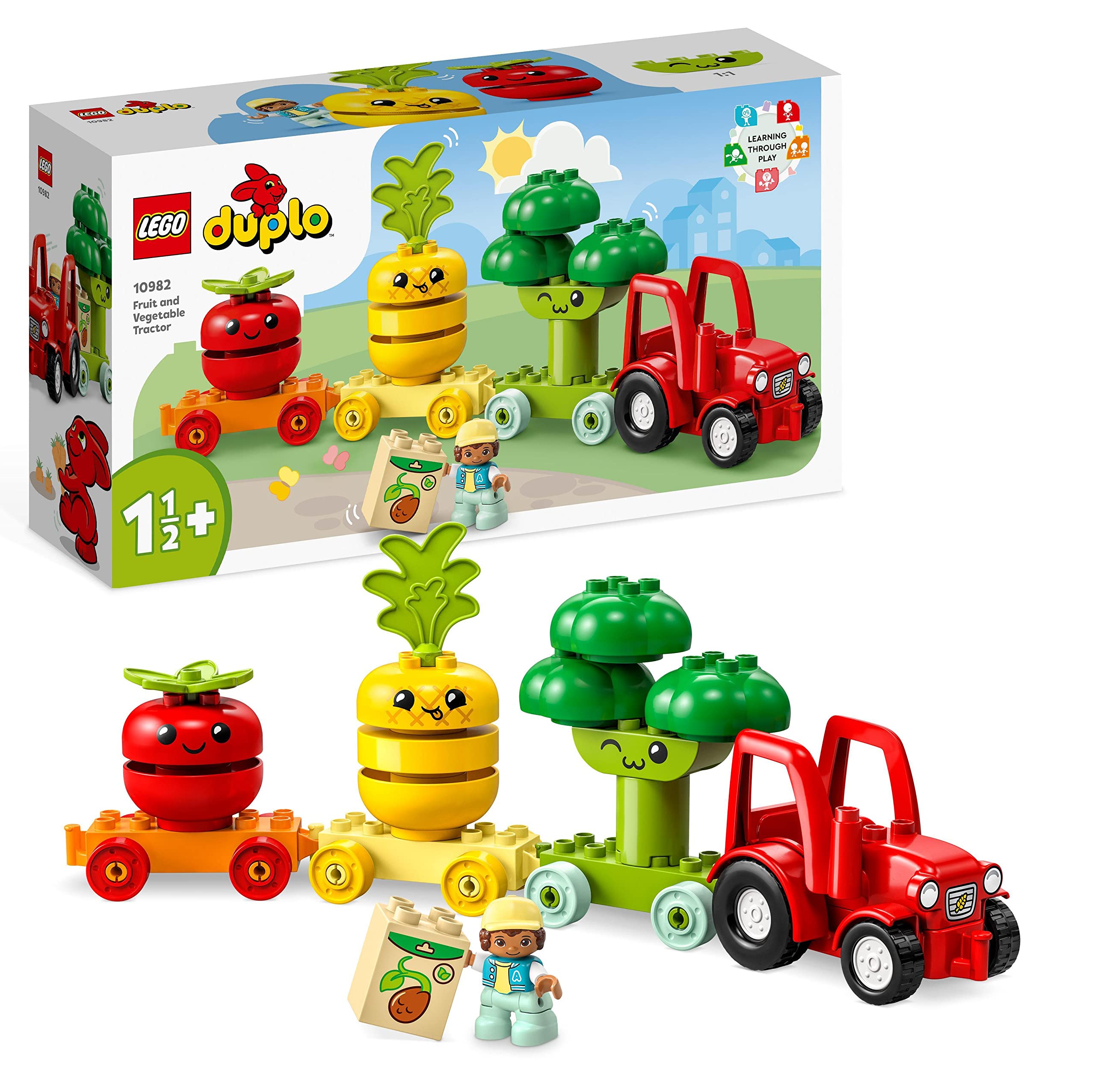 LEGO 10982 DUPLO My First Fruit and Vegetable Tractor Toy, Stacking and Colour Sorting Toys for Babies and Toddlers aged 1 .5-3 Years Old, Educational Early Learning Set Single