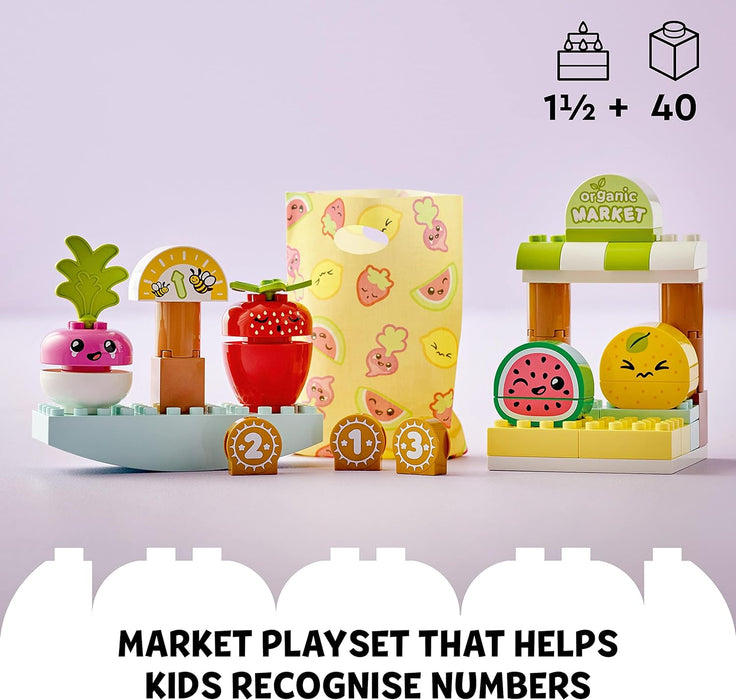 LEGO DUPLO My First Organic Market, Fruit and Vegetables Toy Food Set, Learn Numbers, Stacking Educational Toys for Toddlers 18 Months - 3 Years Old 10983