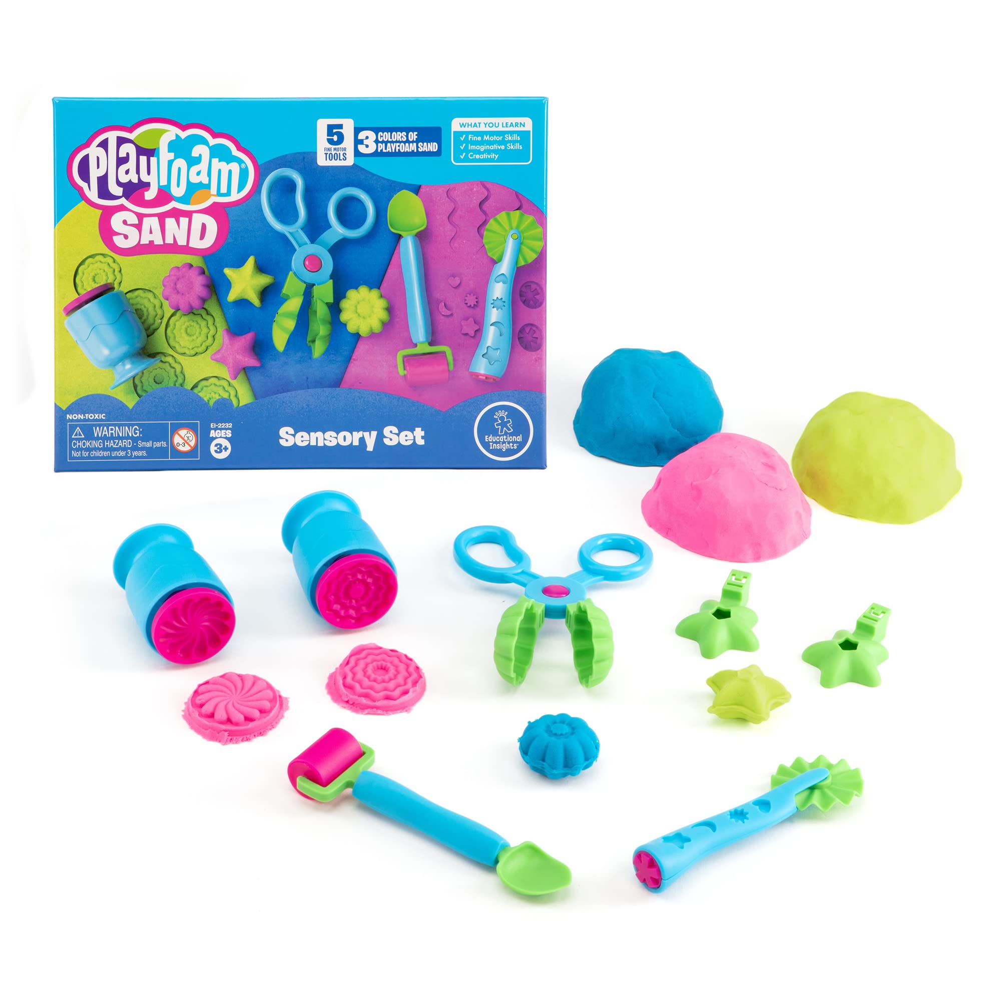 Learning Resources Playfoam Sand Sensory Set, Play Sand Toy with 3 Colours and 5 Tools, Play Sand for Squishing, Mixing & Moulding, Preschoolers Toddlers Classroom, Gifts For Kids Boys Girls Ages 3+