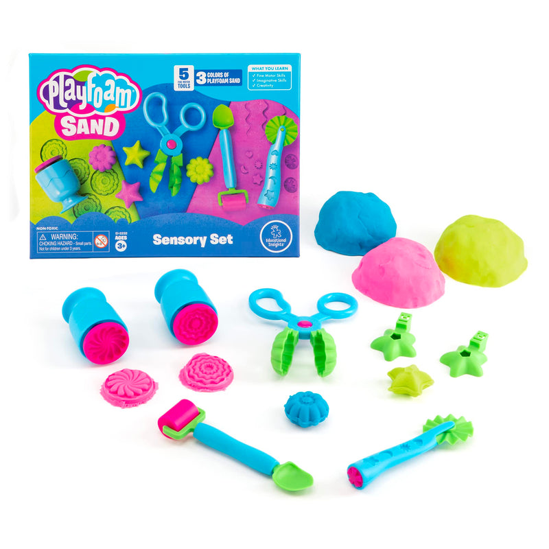 Learning Resources Playfoam Sand Sensory Set, Play Sand Toy with 3 Colours and 5 Tools, Play Sand for Squishing, Mixing & Moulding, Preschoolers Toddlers Classroom, Gifts For Kids Boys Girls Ages 3+
