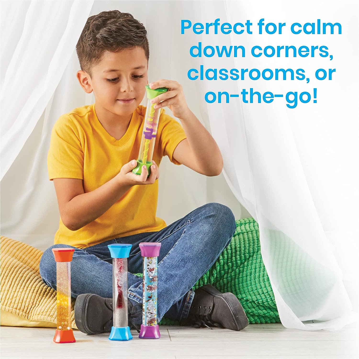 hand2mind Sensory Fidget Tubes, Calming Toys for Kids, Occupational Therapy Toys, Play Therapy, Toddler Sensory Toys, Stress Relief Toy, Comfort Items for Anxiety, Calm Down Corner Supplies (Set of 4