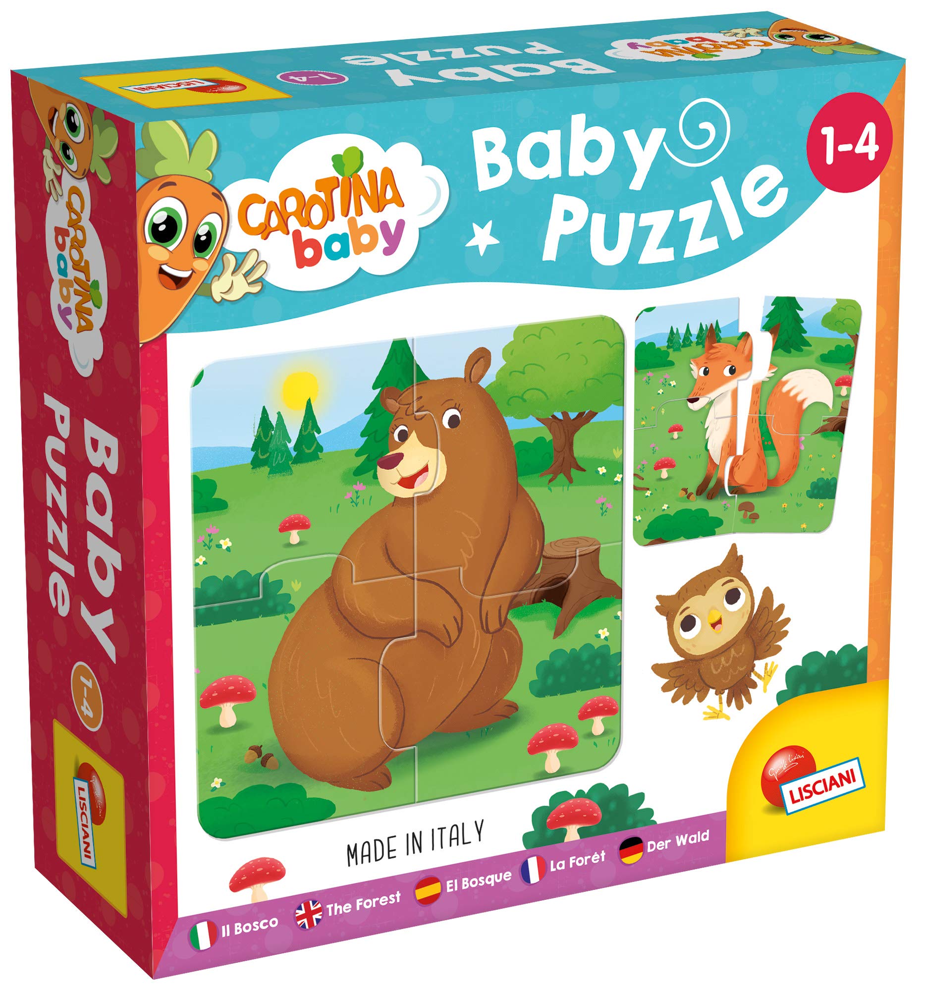 Lisciani - Baby Puzzle - Der Wald - Denkspiel - Bildungsspiel - 6 Puzzles mit je 4 Teilen - Tiere - 14 x 14 cm - Für Kinder von 1 bis 4 Jahren - Carotina Baby