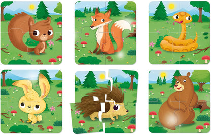 Lisciani - Baby Puzzle - Der Wald - Denkspiel - Bildungsspiel - 6 Puzzles mit je 4 Teilen - Tiere - 14 x 14 cm - Für Kinder von 1 bis 4 Jahren - Carotina Baby