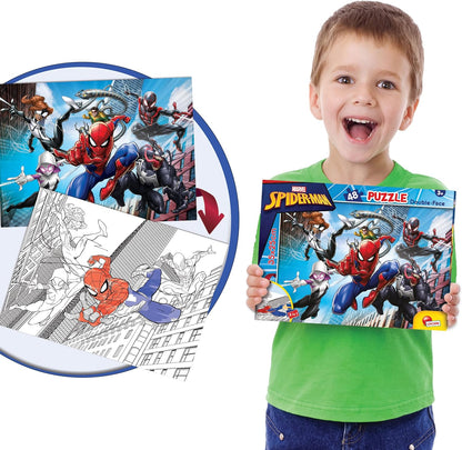 Liscianigiochi - Marvel Puzzle DF, 99627 - Doppelseitiges Puzzle M-Plus 48 Teile - Spiderman - 25x35 cm - Fördert Kreativität, Feinmotorik und Vorstellungskraft