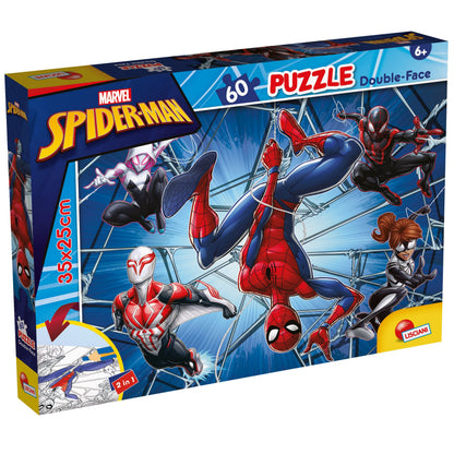 Liscianigiochi - Marvel Puzzle DF, 99634 - Doppelseitiges Puzzle M-Plus 60 Teile - Spiderman - 25x35 cm - Fördert Feinmotorik, Kreativität und Vorstellungskraft