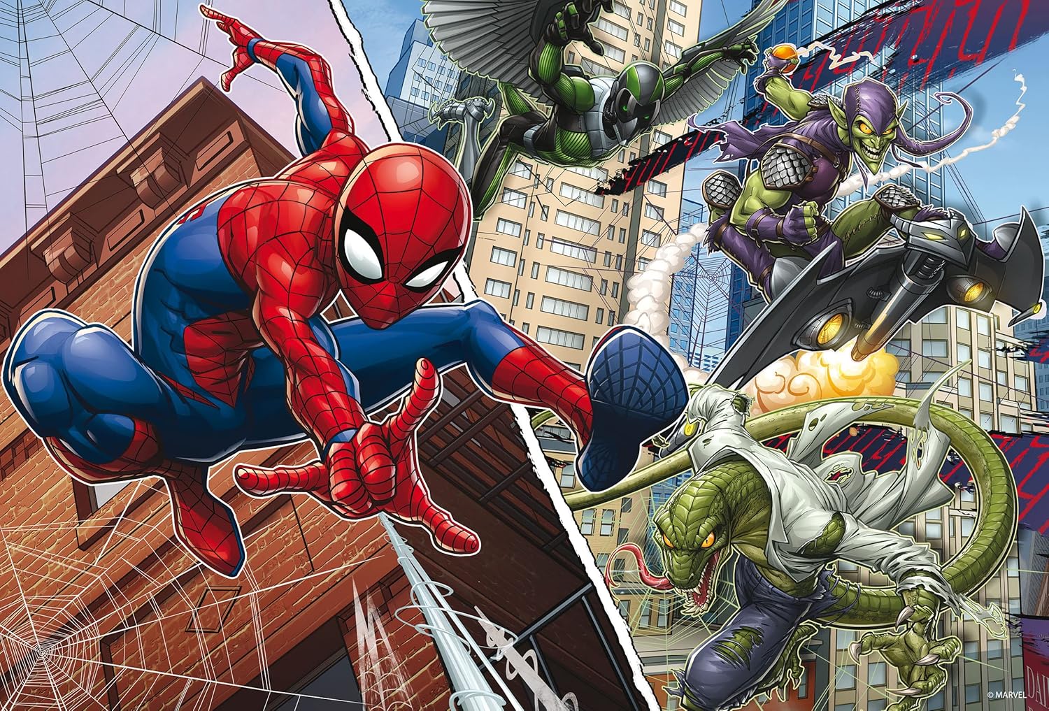 Liscianigiochi - Marvel Puzzle DF Plus 108 Spiderman, Mehrfarbig (99702) - Rekonstruiere und kolorieren die schönsten Szenen deines Lieblingssuperhelden! Marvel Puzzle 108 Teile Spiderman