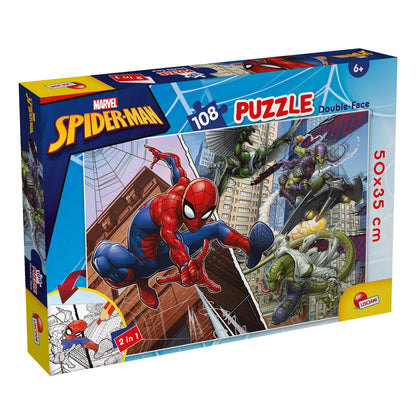 Liscianigiochi - Marvel Puzzle DF Plus 108 Spiderman, Mehrfarbig (99702) - Rekonstruiere und kolorieren die schönsten Szenen deines Lieblingssuperhelden! Marvel Puzzle 108 Teile Spiderman