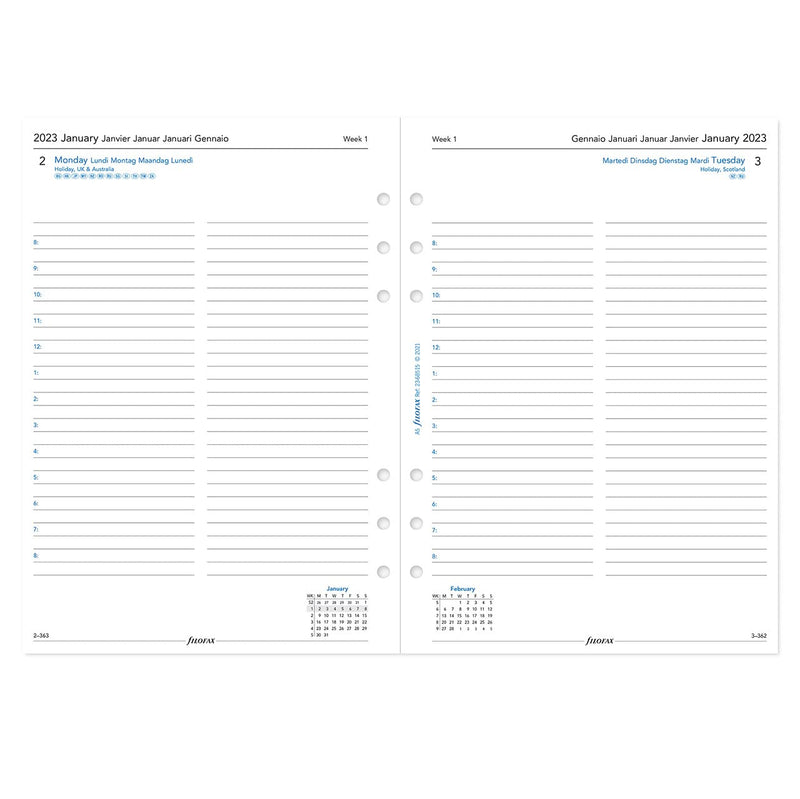 Filofax A5 day per page 5 language appointments diary - 2023, White,23-68515