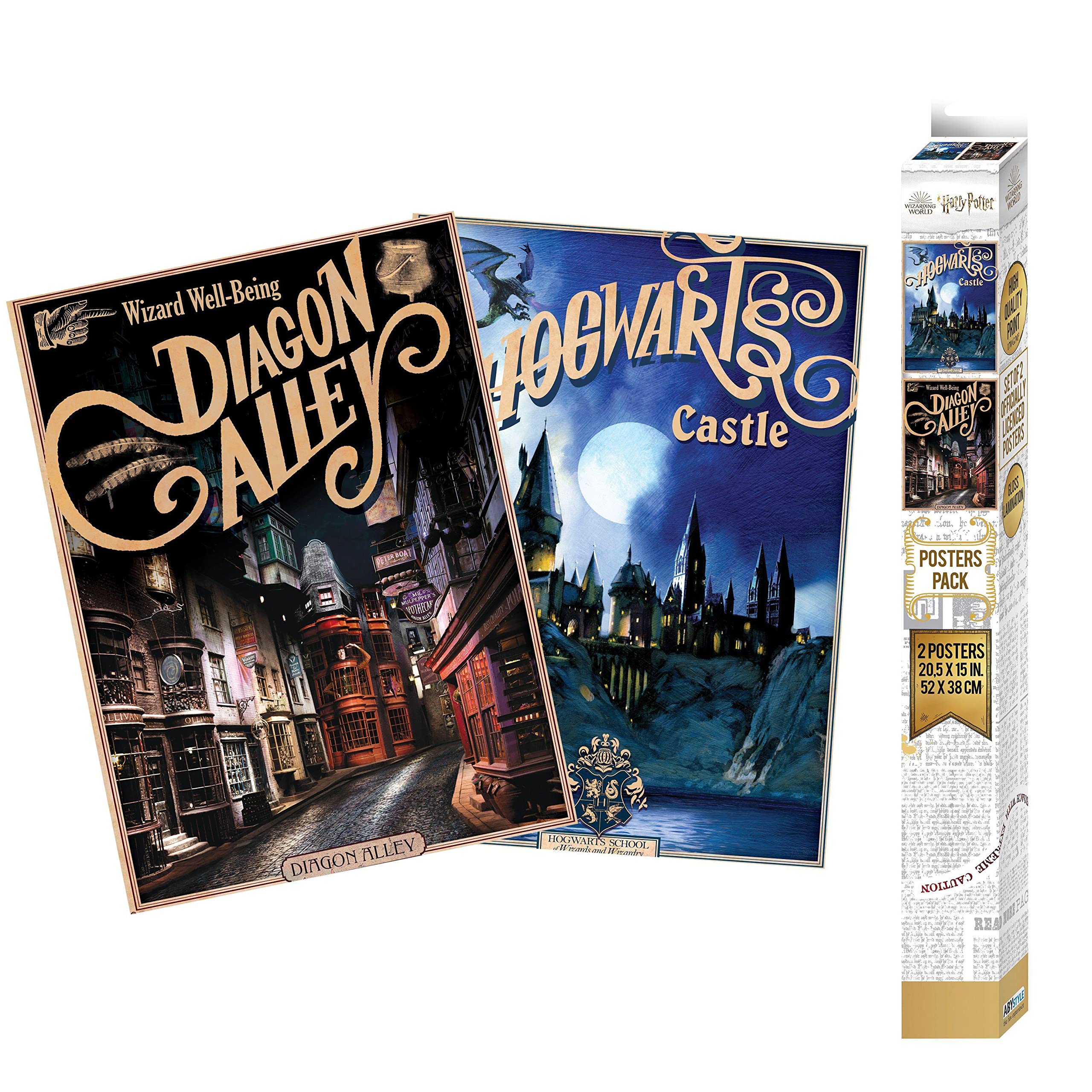 ABYSTYLE Harry Potter – Juego de 2 pósters – Retro Hogwarts & diagon (52 x 38