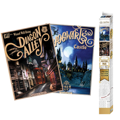 ABYSTYLE Harry Potter – Juego de 2 pósters – Retro Hogwarts & diagon (52 x 38