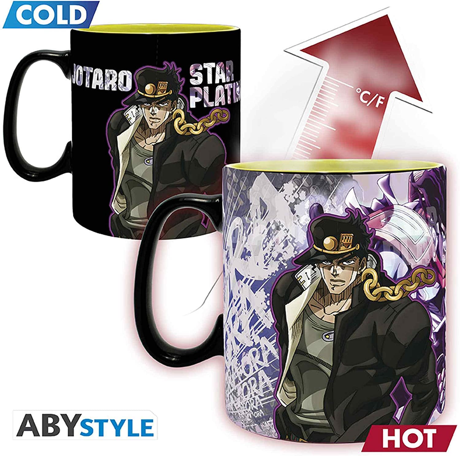 JoJo's Bizarre Adventure Thermal Effect Jotaro Dio Black Printed 100% Ceramic Mug 16 oz.