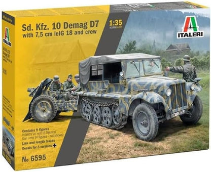 Italeri 6595 SD.Kfz. 10 DEMAG D7 with 7.5 cm Le. IG 18 and Crew, 1:35 Scale, Model Kit, Plastic Model to Assemble, Modeling, IT6595