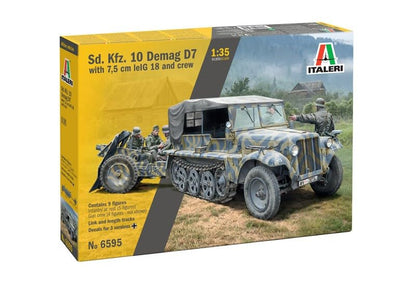 Italeri 6595 SD.Kfz. 10 DEMAG D7 with 7.5 cm Le. IG 18 and Crew, 1:35 Scale, Model Kit, Plastic Model to Assemble, Modeling, IT6595