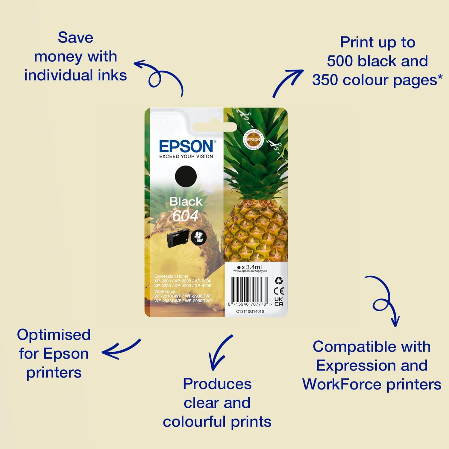Epson 604 Pineapple, Genuine Black Ink Cartridge