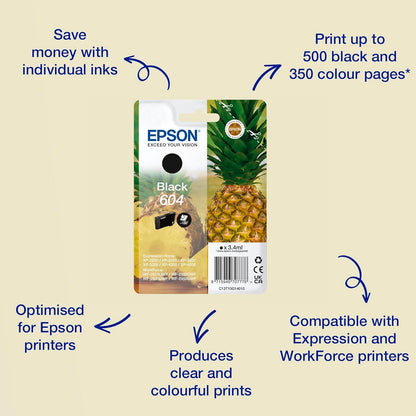 Epson 604 Pineapple, Genuine Black Ink Cartridge