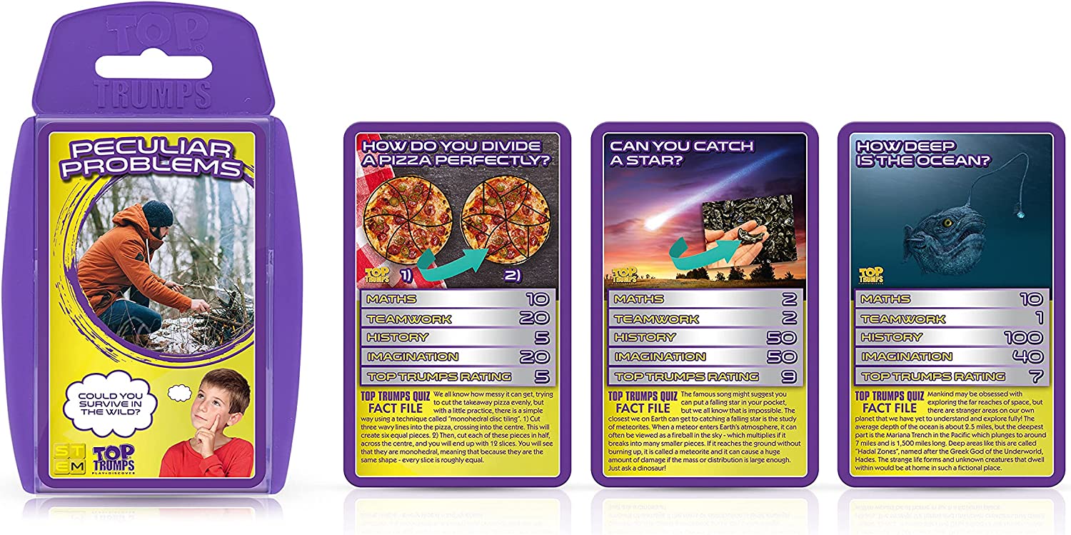 Top Trumps Stem: Peculiar Problems Classic Card Game, aprende Datos sobre cómo Construir un Castillo y Dividir una Pizza Perfectamente en Este Paquete Educativo, Regalos y Juguetes para niños y niñas