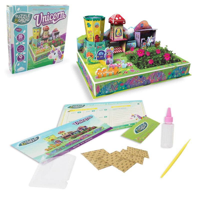 Puzzle & Grow PUL00000 Unicorn Garden – Grow Your Own Plants from Seeds Set in 3D Puzzle for Kids – Ages 5+