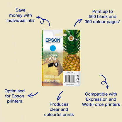 Epson 604 Pineapple, Genuine Cyan Ink Cartridge