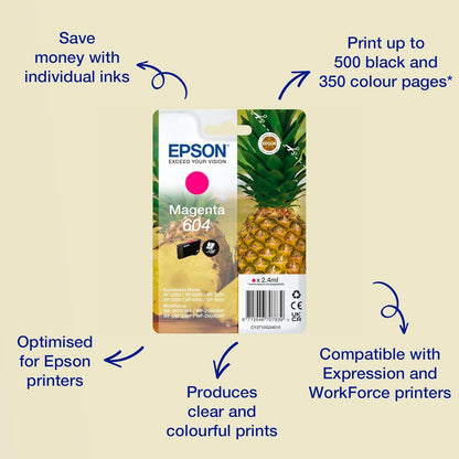 Epson 604 Pineapple, Genuine Magenta Ink Cartridge