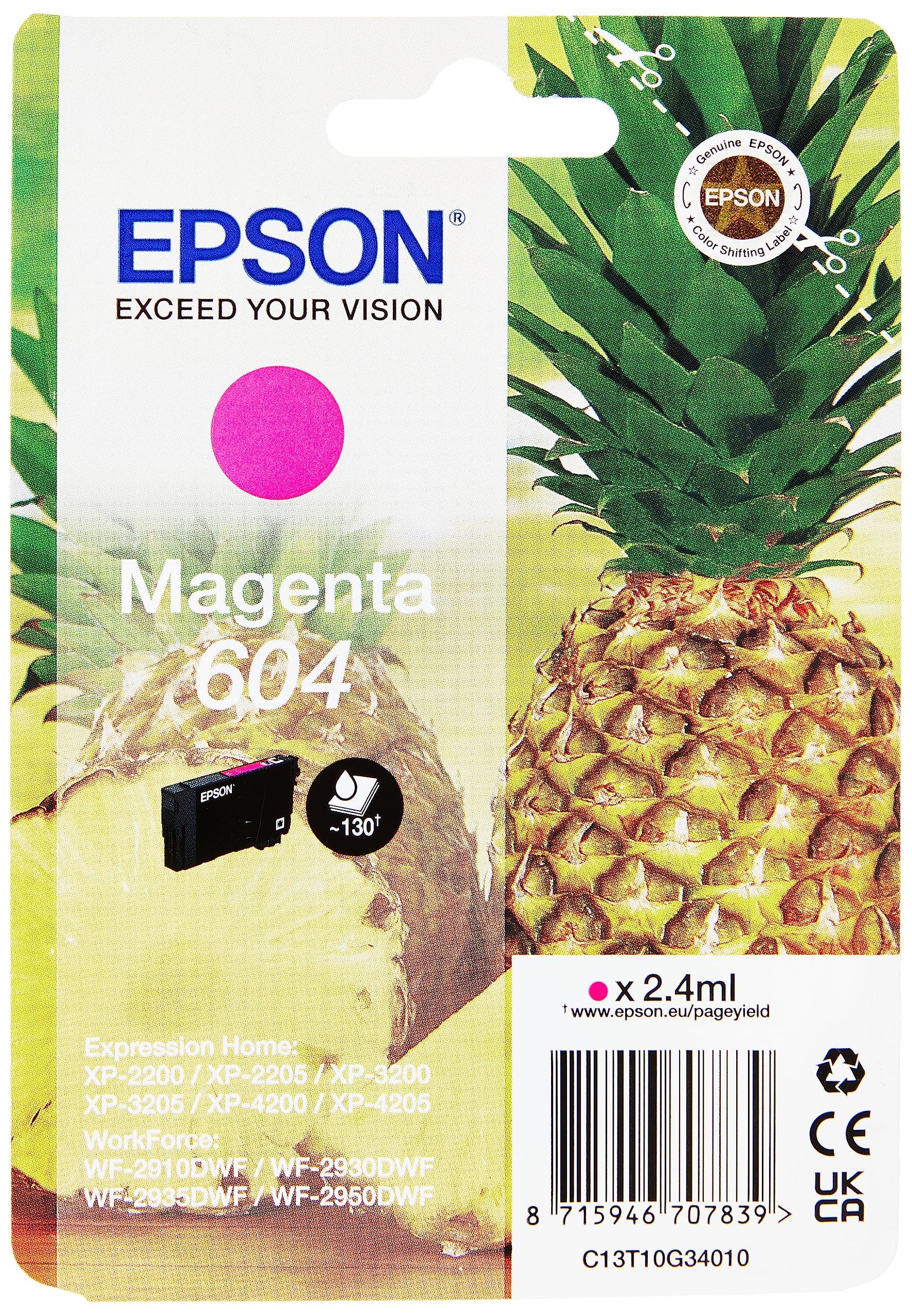 Epson 604 Pineapple, Genuine Magenta Ink Cartridge