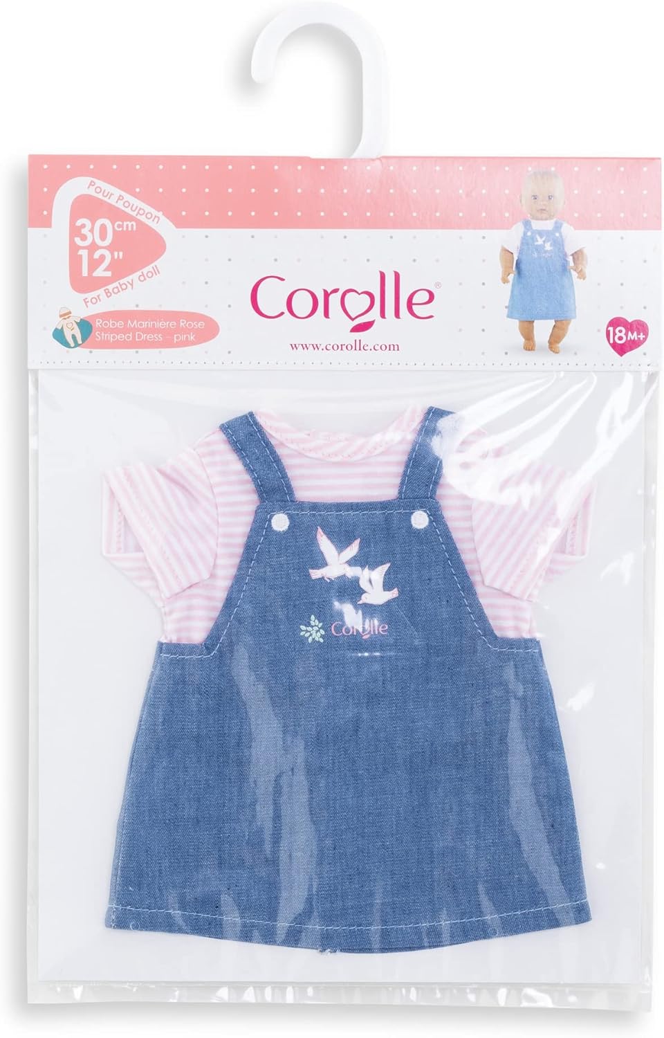 Corolle Kleid gestreift, Loire, Puppenzubehör, Puppenkleidung, für alle 30cm Babypuppen, ab 18 Monate