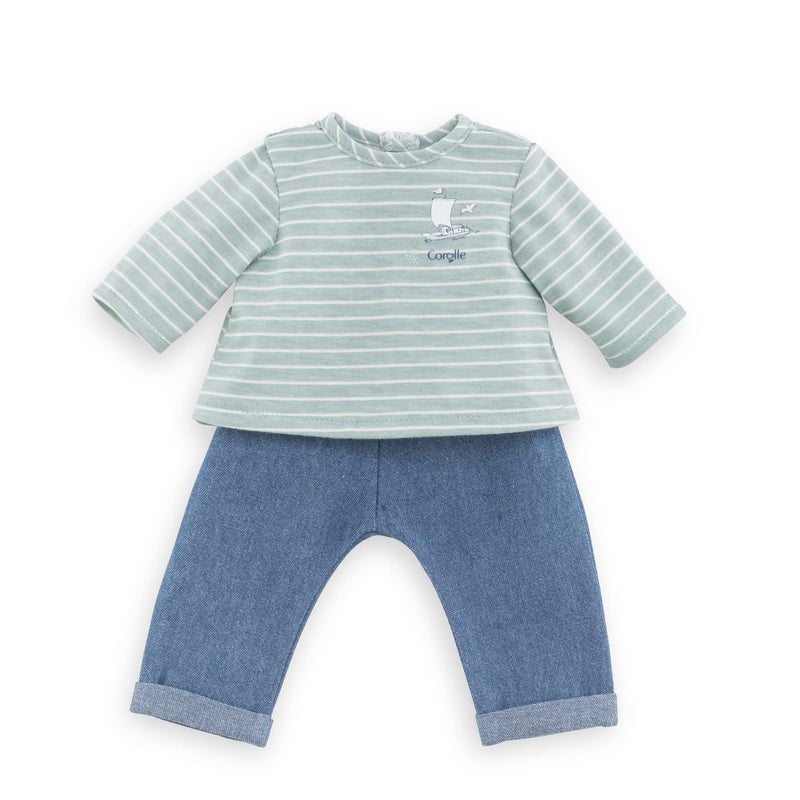 Corolle 14” Baby Doll Outfit - Loire Riverside Pants & Striped T-Shirt - Mon Grand Poupon Outfits and Accessories fit 14" Dolls, for Kids Ages 2 Years and up