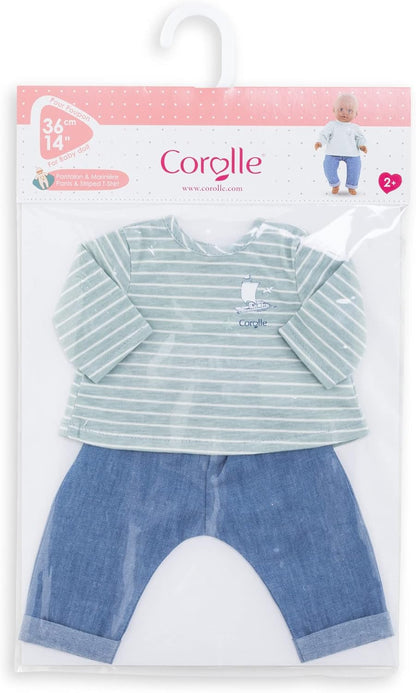 Corolle 14” Baby Doll Outfit - Loire Riverside Pants & Striped T-Shirt - Mon Grand Poupon Outfits and Accessories fit 14" Dolls, for Kids Ages 2 Years and up