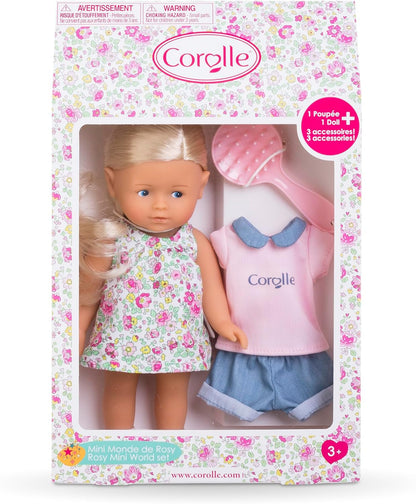 Les Trendies Corolline Rosy Miniwelt Set, Vollvinylpuppe mit langem Haar, Bürste, extra Outfit in Geschenkbox, 4 Teile, Vanilleduft, 20cm, ab 3 Jahren