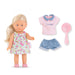 Les Trendies Corolline Rosy Miniwelt Set, Vollvinylpuppe mit langem Haar, Bürste, extra Outfit in Geschenkbox, 4 Teile, Vanilleduft, 20cm, ab 3 Jahren
