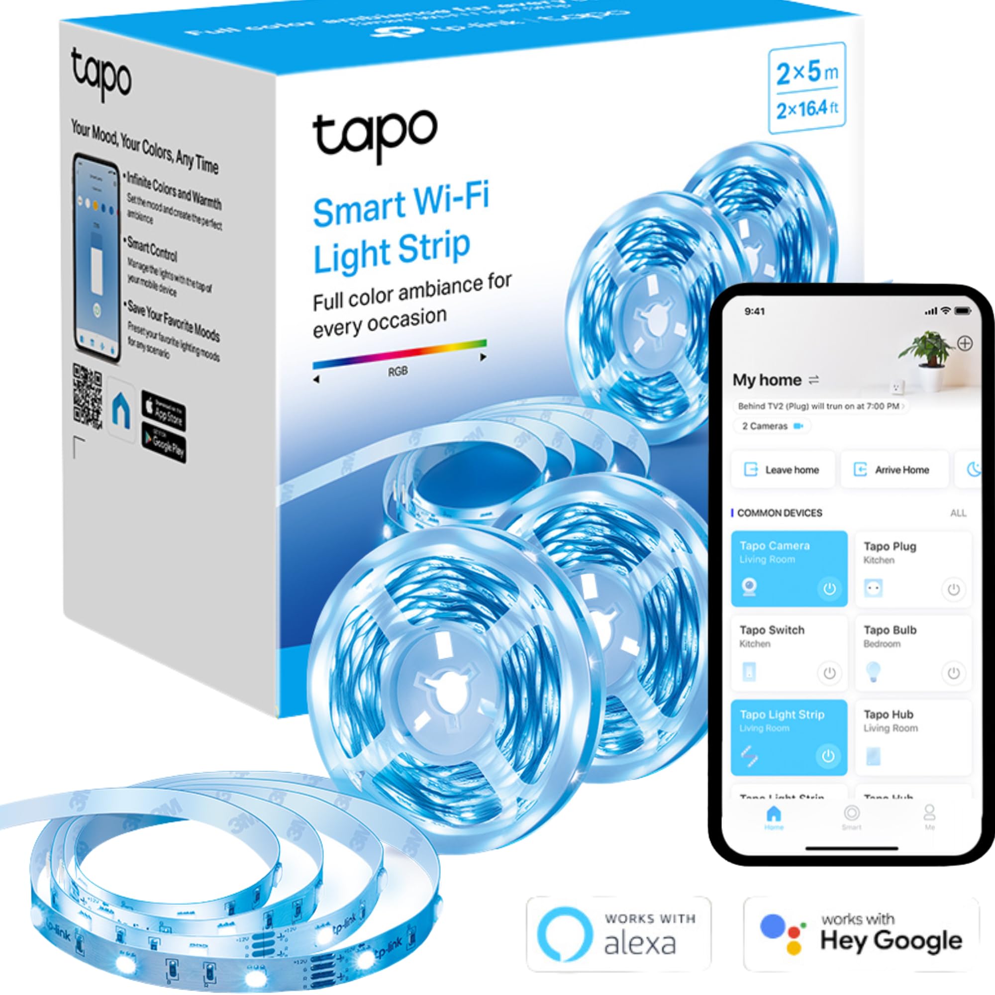 Tapo Smart LED Strip Light, 10m (2x5 meter strip lights),WiFi App Control RGB Multicolour LED Lights for Bedroom, Alexa(Echo and Echo Dot)&Google Home, Suitable for TV Kitchen DIY Decor (Tapo L900-10)