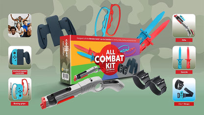 All Combat Kit for Switch - 8 in 1 with Swords, Rifle, Boxing Grips, Vertical Joypad & Leg/Arm Straps