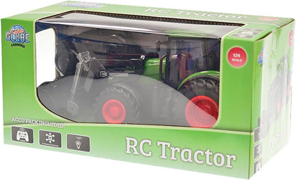 Kids Globe RC Tractor 2.4 GHz (Bull Dog with Light and Front Loader, Length: 27 cm, Green, with Remote Control, from 6 Years) 510310