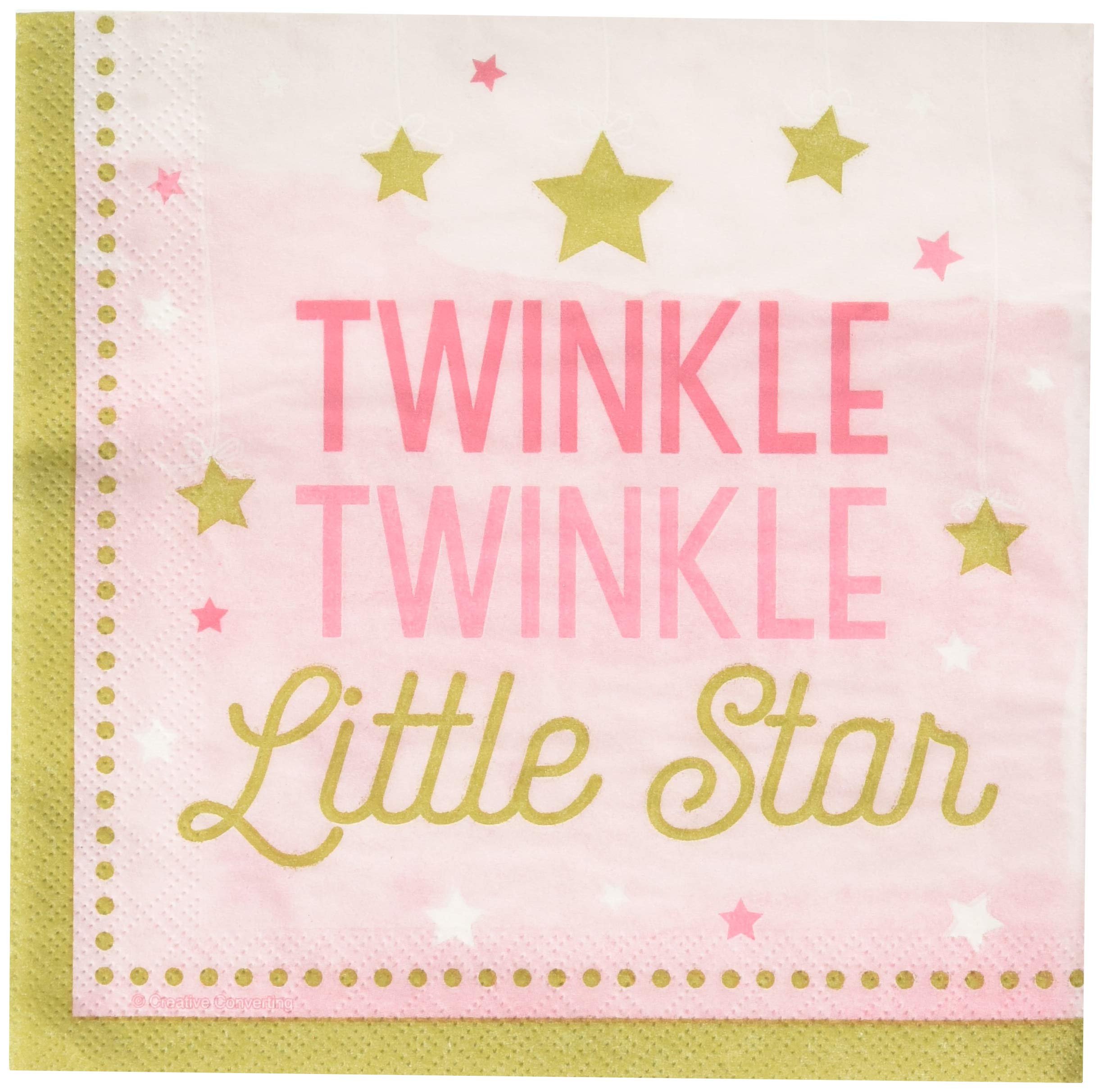 Creative Converting PC322251 Party Pink Twinkle Little Star 2-Ply Lunch Napkins-16 Pcs, Tissue