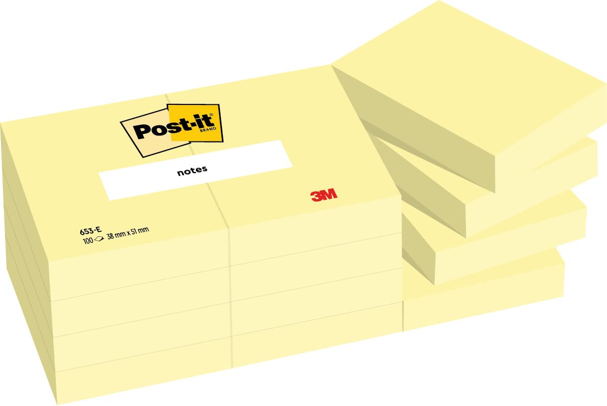 Post-it Notes Canary Yellow, Pack of 12 Pads, 100 Sheets per Pad, 51 mm x 38 mm, Yellow Color - Self-Stick Notes for Note Taking, to Do Lists & Reminders Canary Yellow Pack of 12 Single